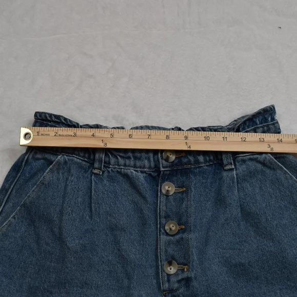 ZARA High Rise Denim Shorts Button Fly Sz 8 Elastic Waist 90s Western Grunge - Picture 14 of 16